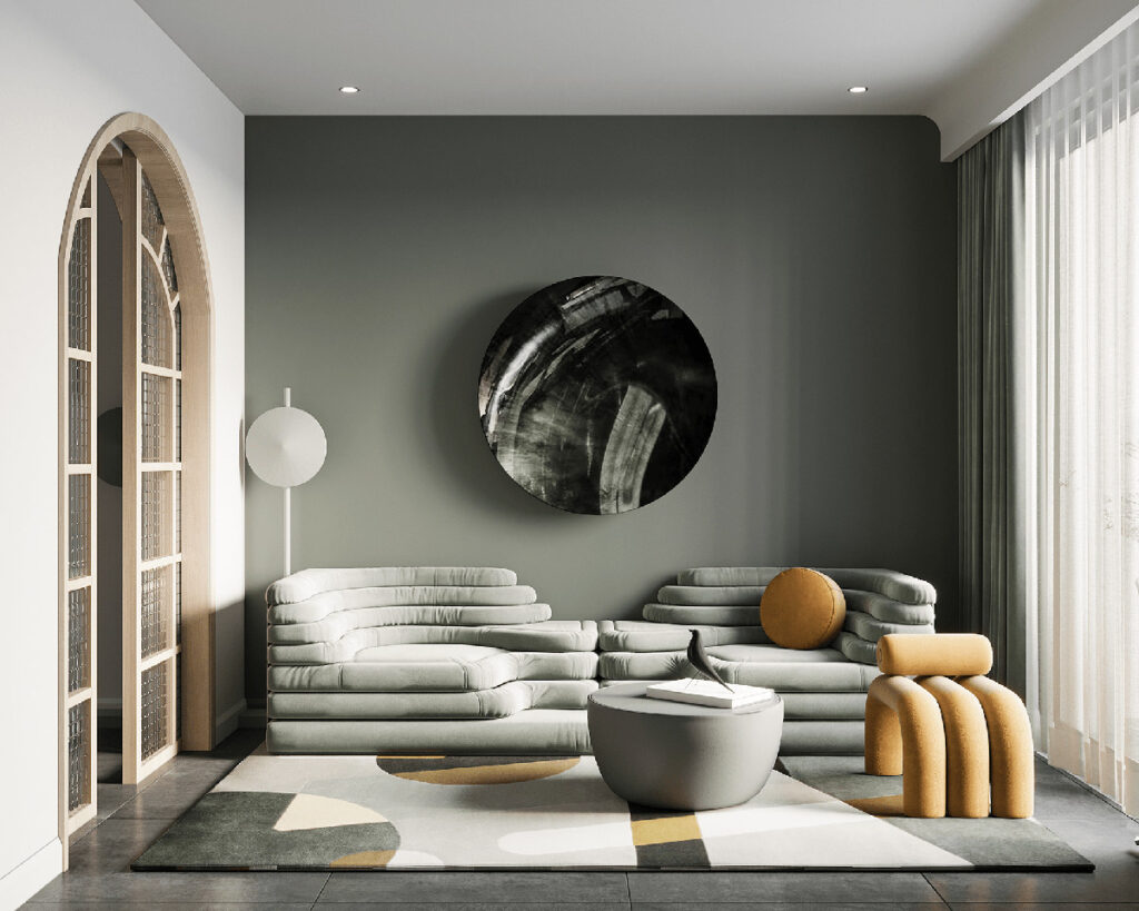 Современная гостиная 2023 диван необычной формы