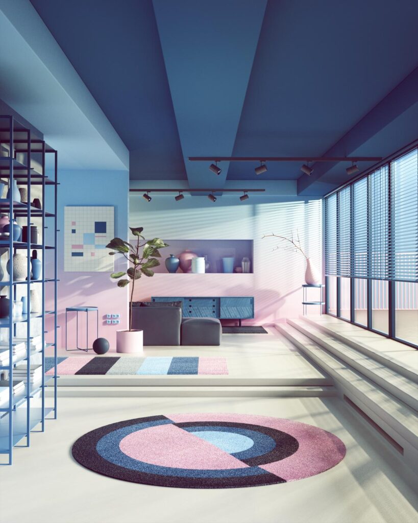 Современная гостиная 2023 синяя палитра
