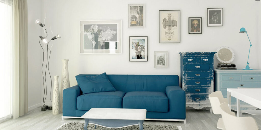 Синий диван красивый оттенок
