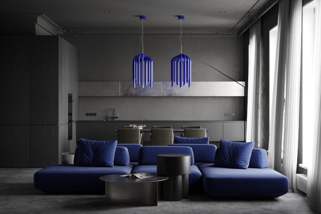 Синий диван дизайнерский современный