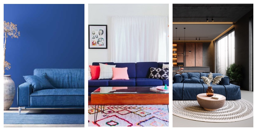 Синий диван в интерьере гостиной 90 фото